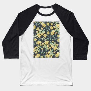 Vintage Floral (Black, gold and teal) Baseball T-Shirt